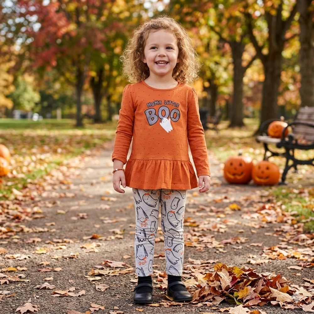 Carters Halloween 2 Pc Outfit Girls 4T Top Leggings Moms Little Boo Ghost